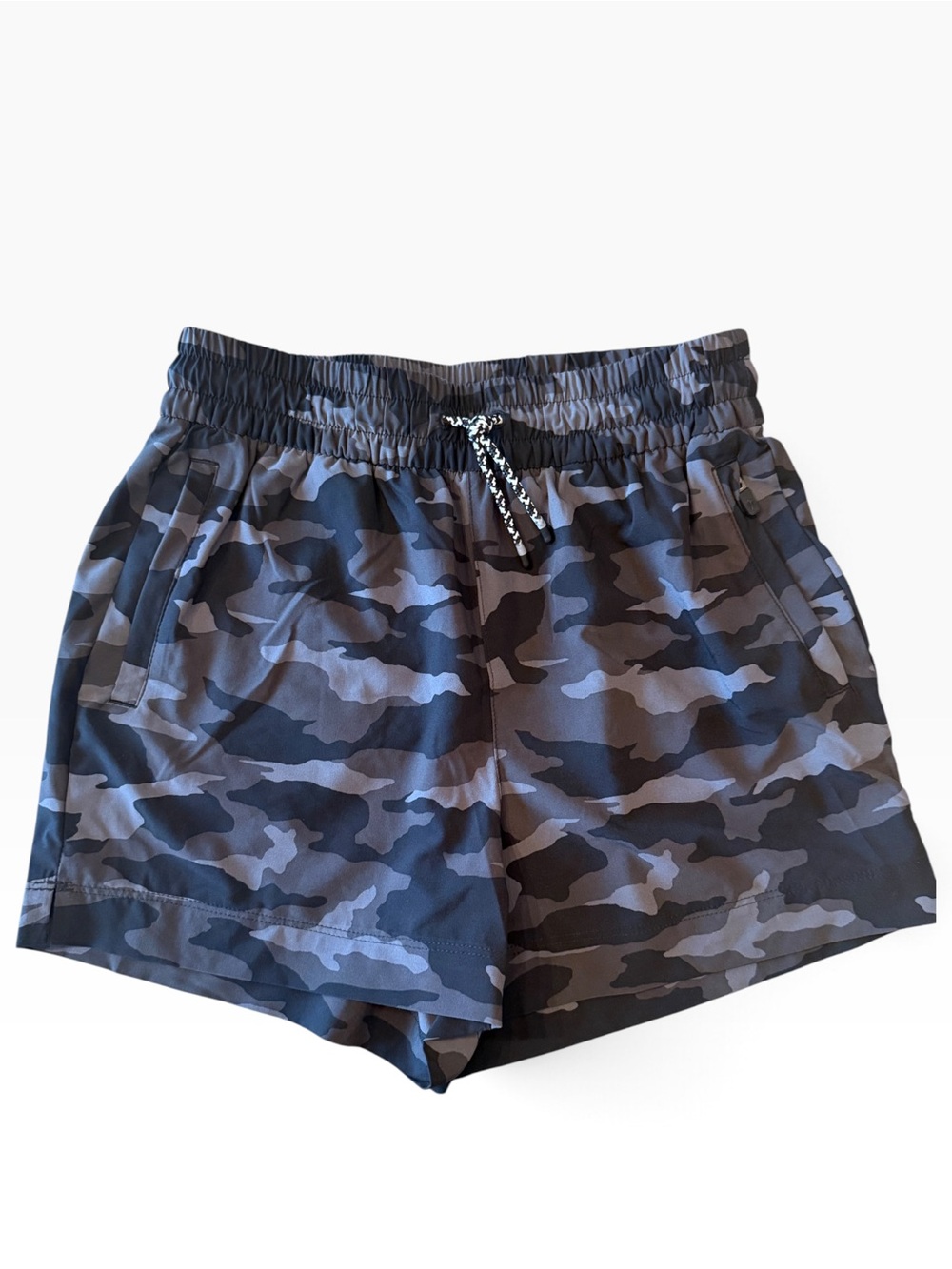 Athleta Black and Gray Camo Elastic-Waist Athletic Shorts